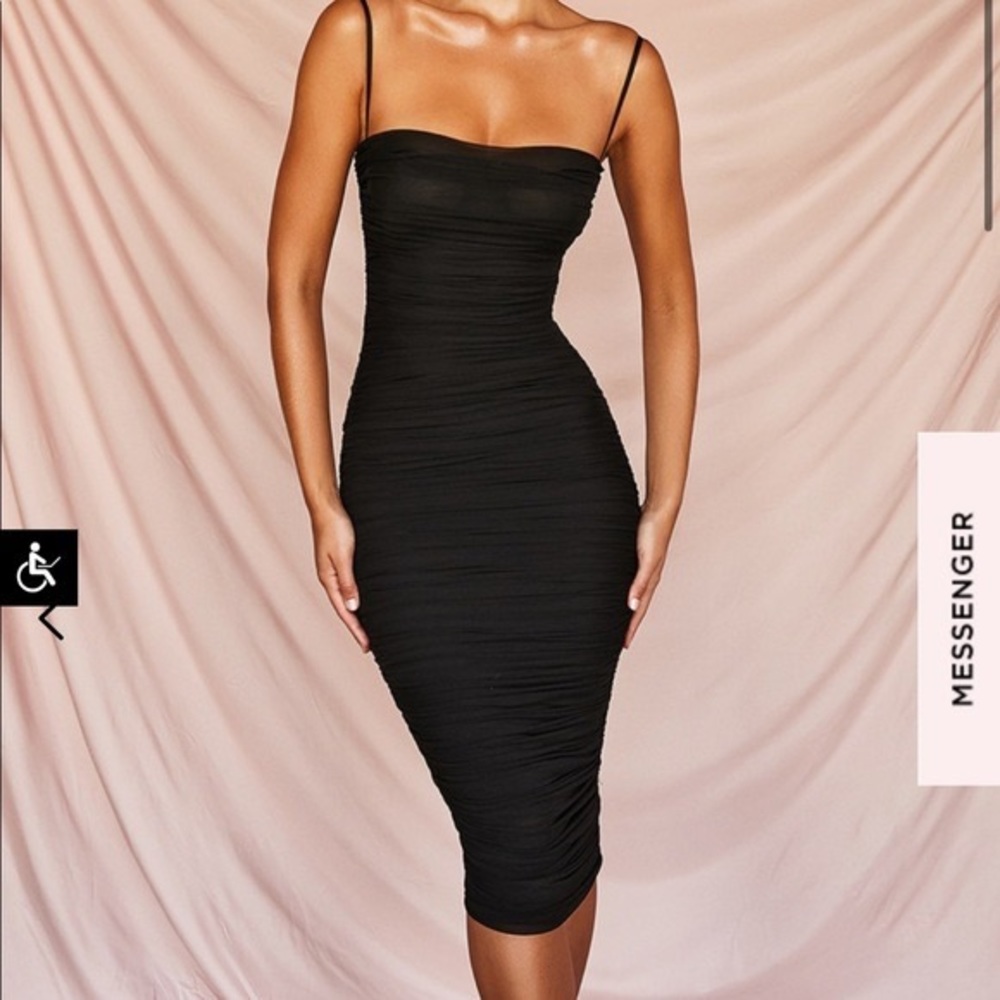 HOUSE OF CB Sirene Black Gathered Organza Mesh Dress